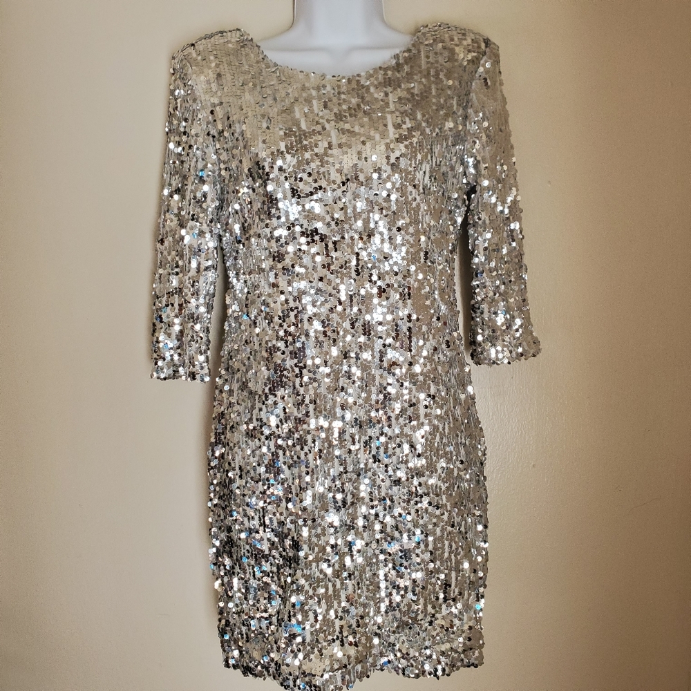 Blaque label silver Supernova sequin dress